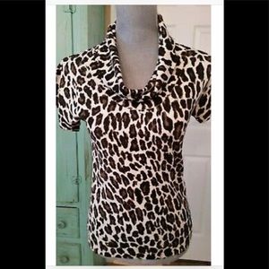 Chaus 52% silk knit cowl neck short sleeve top